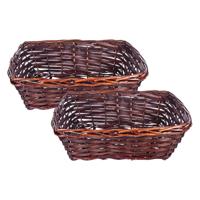 Rieten mandje - 2x - donker bruin - 36 x 26 x 12 cm - rechthoek - opbergmand