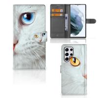 Samsung Galaxy S22 Ultra | Telefoonhoesje | Met pasjeshouder | Witte Kat