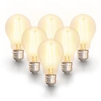 Set van 6 Smart filament lampen - A60 bolvorm - E27 - 7 Watt 806 lumen - CCT White Ambience - Wifi & Bluetooth - Bestuurbaar via app - Google Home, Amazon Alexa en Siri - LED Gloeilamp
