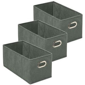 Set van 3x stuks opbergmand/kastmand 7 liter grijsgroen linnen 31 x 15 x 15 cm