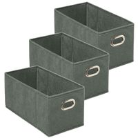 Set van 3x stuks opbergmand/kastmand 7 liter grijsgroen linnen 31 x 15 x 15 cm - thumbnail