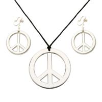 Verkleed sieraden set - Peace teken - Hippie - Flower Power - Sixties - ketting met oorbellen Verkleed sieraden set - Peace teken - Hippie - Flower Power - Sixties - ketting met oorbellen