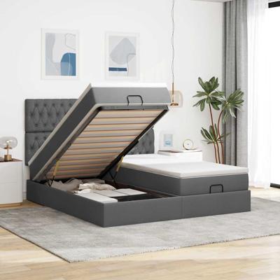 Ottoman bed met matrassen 160x200cm stof donkergrijs