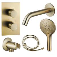 Fortifura Calvi Badkraan set - uitloop - 22cm inkortbaar - gladde slang - ronde handdouche - inbouwdeel - wandhouder - geborsteld messing SW720569/SW728176/SW799451/SW1122513/SW720570 Fortifura Calvi Badkraan set - uitloop - 22cm inkortbaar - gladde slang - ronde handdouche - inbouwdeel - wandhouder - geborsteld messing SW720569/SW728176/SW799451/SW1122513/SW720570