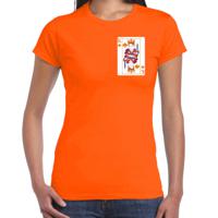 Koningsdag T-shirt voor dames - kaarten koning - oranje - feestkleding - thumbnail