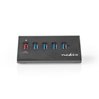 Nedis UHUBUP3510BK Usb-hub 5-poorts Usb 3.0 Met Externe Voeding Qc3.0 Oplaadpoort 5 Gbps Aluminium