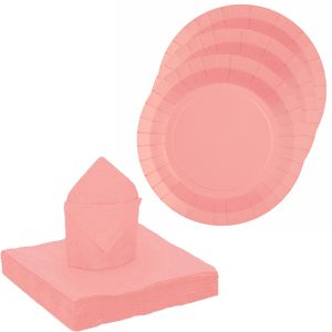 Santex 10x taart/gebak bordjes/25x servetten - roze   -