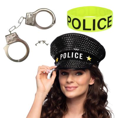 Politie verkleed accessoire set - 3-delig - handboeien/pet/armband - volwassenen