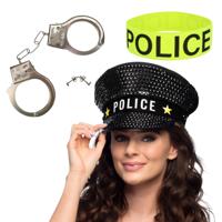 Politie verkleed accessoire set - 3-delig - handboeien/pet/armband - volwassenen