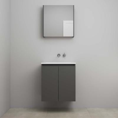 On-Line Badkamermeubelset - 60 cm - Voorgemonteerd - Greeploos 2 Deuren - Acryl Wastafel - zonder Kraangat - Spiegelkast - Mat Antraciet