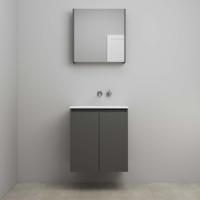 On-Line Badkamermeubelset - 60 cm - Voorgemonteerd - Greeploos 2 Deuren - Acryl Wastafel - zonder Kraangat - Spiegelkast - Mat Antraciet