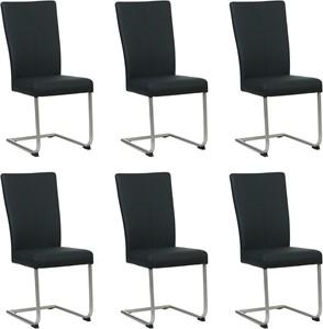 Set van 6 Zwarte leren industriële eetkamerstoelen Dry - poot rond rvs - Toledo Leer Nero (zwart leer)