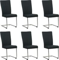 Set van 6 Zwarte leren industriële eetkamerstoelen Dry - poot rond rvs - Toledo Leer Nero (zwart leer)