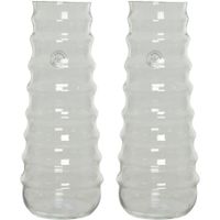 Set van 2x stuks handgemaakte vazen/bloemenvazen ribbel 6 liter van glas 15 x 35 cm