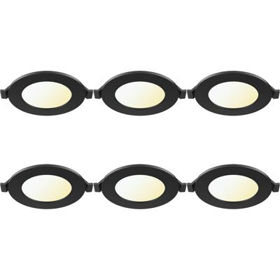 LED Downlight Inbouwspot Dimbaar 6 Stuks - Brinton Thin - 4W 280lm 120° Bundelhoek - Aanpasbare Lichtkleur 3000K-4000K-6500K - IP40 - Rond - Zwart - Ø85mm Buitenmaat - Ø70mm Zaagmaat