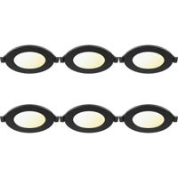 LED Downlight Inbouwspot Dimbaar 6 Stuks - Brinton Thin - 4W 280lm 120° Bundelhoek - Aanpasbare Lichtkleur 3000K-4000K-6500K - IP40 - Rond - Zwart - Ø85mm Buitenmaat - Ø70mm Zaagmaat