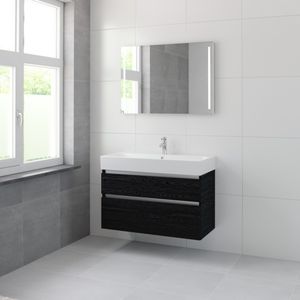 Bruynzeel Passo badmeubelset 69.8x100x46cm 1 kraangat 1 wasbak 2 lades met spiegel met softclose ceramic zwart eiken 123102856