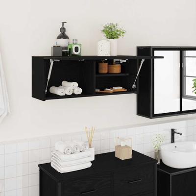Badkamerwandkast 80x25x30 cm bewerkt hout zwart