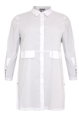 Yoek Blouse met splitten STRETCH KATOEN | Wit | Maat 54/56