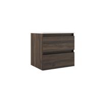 Saniclass Chacito Badkamermeubelset - 60x40x55cm - ondiep - 2 lades - greeploos - wastafel glans wit - 1 kraangat - noten SW1212808/SW7115