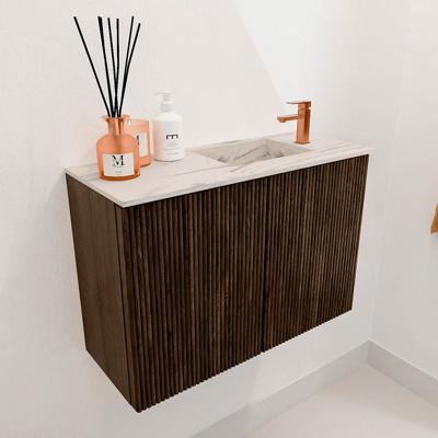 Toiletmeubel Mondiaz Joya Dlux | 60 cm | Meubelkleur Walnut | Faye wastafel Nata Wasbak Rechts | 1 kraangat