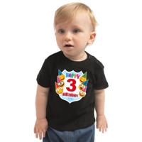 Happy birthday 3e verjaardag t-shirt - shirt 3 jaar - met emoticons - zwart - peuters / kinderen