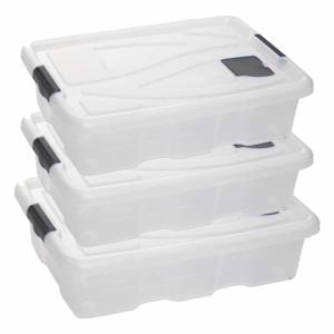 Opbergbox - 3x - transparant/blauw - 28 liter - 62 x 45 x 17 cm - kunststof - opbergdoos