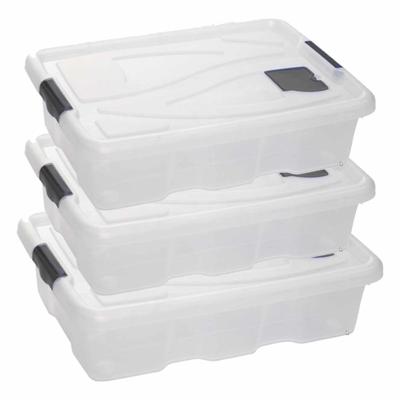 Opbergbox - 3x - transparant/blauw - 28 liter - 62 x 45 x 17 cm - kunststof - opbergdoos