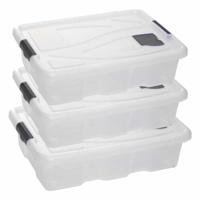 Opbergbox - 3x - transparant/blauw - 28 liter - 62 x 45 x 17 cm - kunststof - opbergdoos