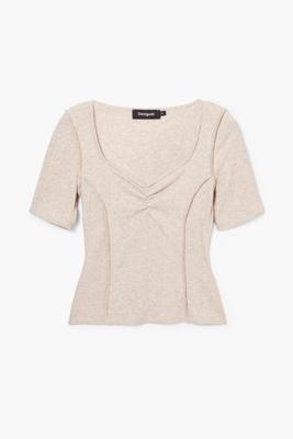 Shirt met geplooide halslijn - WHITE - M