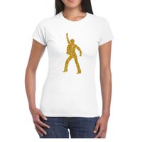 Disco verkleed t-shirt voor dames - wit - gouden glitter - jaren 70/80