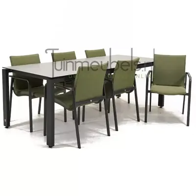 Tuinstoel Anzio dining Forest green met GOA HPL 220 cm licht grijs