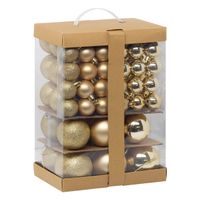 Kerstballen - 60x st - 4, 6, 7 en 8 cm - goud - kunststof - kerstballenpakket - thumbnail