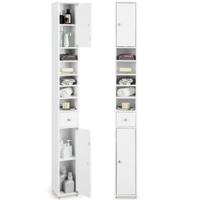 Slank Badkamermeubel Vrijstaande Hoge Kast met 2 Deuren 1 Lade en 5 Verstelbare Planken Ruimtebesparend Toiletmeubel 20 x 20 x 180 cm