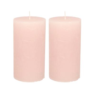 Atmosphera Stompkaars - 2x - licht roze - 7 x 13 cm - cilinderkaars - rustiek model