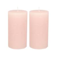 Atmosphera Stompkaars - 2x - licht roze - 7 x 13 cm - cilinderkaars - rustiek model