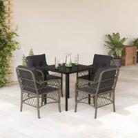 5-delige Tuinset met kussens poly rattan grijs