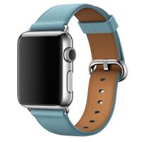 Klassieke knop lederen polsband horlogeband voor Apple Watch serie 3 & 2 & 1 38mm (licht blauw)