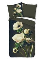 Good Morning Dekbedovertrek "witte bloemen" - Groen - (155x220 cm) - Katoen