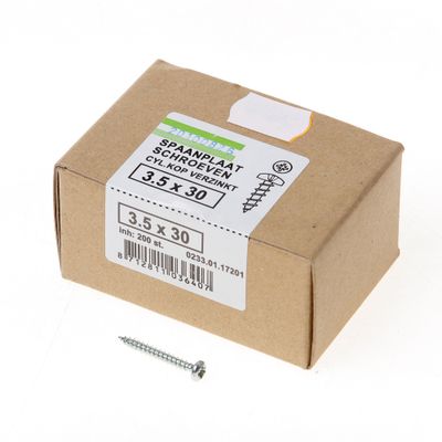 Hoenderdaal QZ Spaanplaatschroef cilinderkop verzinkt pozidriv 3.5x30mm (per 200 stuks) Hoenderdaal QZ Spaanplaatschroef cilinderkop verzinkt pozidriv 3.5x30mm (per 200 stuks)