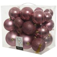 Kerstballen - 26x st - oudroze - 6-8-10 cm - kunststof - kerstversiering