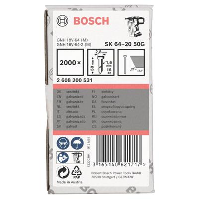 Bosch Professional Afwerknagel verzinkt 50mm 20° 16Ga VE=2000 - 2608200531