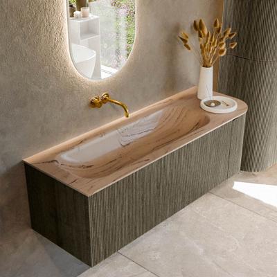 Badmeubel Mondiaz Kurve-Dlux | 135 cm | Meubelkleur Shadow | Wastafelkleur Arena | Solid surface | Wasbak linker zijde spoelbak | Zonder kraangat(en)