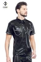 * Code8 by XXX COLLECTION Zwart leren heren shirt met zilver biezen ( S)