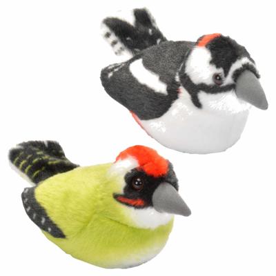Wild Republic 2x stuks pluche vogels knuffels - 14 cm - met geluid - Spechten