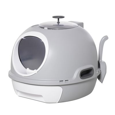 PawHut kattentoilet kattenbak dakraam bodembak schep draagbaar grijs | Aosom Netherlands