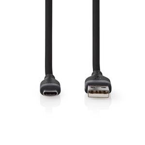 Nedis USB-Kabel | USB 2.0 | USB-A Male | USB-C Male | 15 W | 480 Mbps | Vernikkeld | 1.50 m | Rond | Silicone | Zwart | Doos - CCGB60800BK15