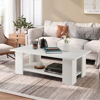 Salontafel met 2 Niveaus van Hout Modern Koffietafel Bijzettafel tot 125 kg Belastbaar 90 x 52 x 32 cm Wit