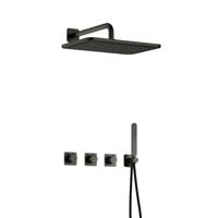 Hotbath Gal - GL106 - Inbouw Regendoucheset - Geborsteld Gunmetal PVD - 2 Stopkranen - Thermostatisch - Wandarm 35 cm - Hoofddouche 270x400 mm - Staafhanddouche - met GL106 - V02