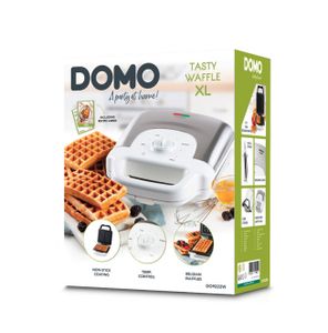 DOMO DO9222W XL Tasty Wafelijzer Controlelampje, Inklapbaar, Anti-aanbaklaag Wit